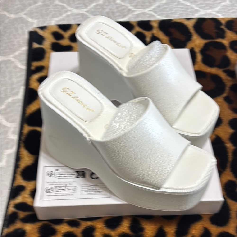 White Platform Slide Sandals